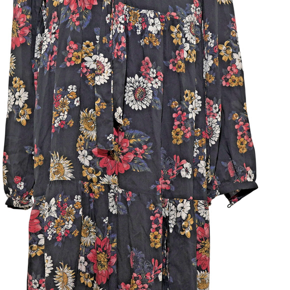 Zara Woman Floral Fit & Flare Dress Black Floral Tiered Long Sleeve Sz L EUC - Picture 10 of 11